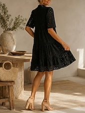 economico Vestito Semplice-Per donna Abito al ginocchio Abito ritagliato Elegante Quotidiano Vestibilità comoda Colore Puro Manica Corta Scollo a V Blu chiaro Nero Bianco Rosa Estate