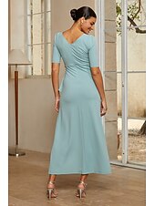 economico Rifinitura-Per donna Linea ad A Abito da Cocktail Abito da invitata a nozze Lunghezza alla caviglia Scollo a Barca Mezza Manica Manica leggermente a sbuffo Vita alta Elegante Semi-Formale con Tessuto
