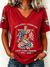  American Independence Day Women's T Shirt Print Graphic Flag Letter Vintage Stylish Classic Short Sleeve V Neck Long Tops Casual Daily Blue Light Beige Red Summer Spring