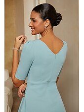 economico Rifinitura-Per donna Linea ad A Abito da Cocktail Abito da invitata a nozze Lunghezza alla caviglia Scollo a Barca Mezza Manica Manica leggermente a sbuffo Vita alta Elegante Semi-Formale con Tessuto