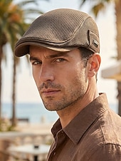 cheap Men's Hats-Men's Breathable Mesh Flat Cap Hat, Adjustable Polyester Summer Hat, Lightweight Casual Classic Travel Headwear, Multi-Color Summer Outdoor Sun Protection Cap