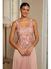cheap Polished Edit-Women's A-Line 2-Piece Dress Sets Cocktail Dress Wedding Guest Dress Tea Length Crew Neck Sleeveless 3/4 Length Sleeve Illusion Sleeve Elegant Mother Of The Bride with Satin Lace Floral Combo Splicing