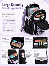 cheap Kids &amp; Teen Backpacks-Student School Backpack,Waterproof Polyester Bookbag,Large Capacity,Multi-Compartment Cute Schoolbag for Girls,Reflective Travel Bag with Luggage Strap,Multi Colors