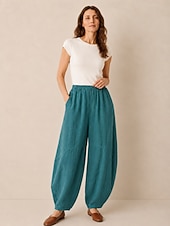 cheap Premium Linen Collection-Women's Linen Bloomers Trousers Mid Waist Full Length Drawstring Pocket Vacation Blue Violet Green Summer Fall