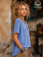  Halloween Women's T Shirt Cotton Shirt Tee Top Ruched Graphic Flag Plain Vintage Fashion Stylish Short Sleeve V Neck Regular Tops Casual Daily Going out Blue Black Purple Green Rose Red Summer Spring