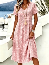  Pasqua Per donna Abito Midi Vestito T-Shirt Abito a trapezio Vacanza Casual Boho Spiaggia Vestibilità regolare Floreale Grafico Manica Corta Scollo a V Verde chiaro Rosa Azzurro cielo Viola chiaro