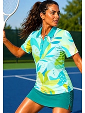 preiswerte Damenbluse-Damen Blumenmuster Sporthemd Golf-Poloshirt Tennis Shirt Tennis-T-Shirt Kurzarm Blumen Knöpfe UPF50+ UV-beständig Hohe Elastizität Feuchtigkeitsableitend Atmungsaktiv Volleyball Tennis Golfspiel