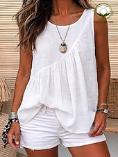  Damen Gewaschene Baumwolle Camisole-Tanktop Gerafft Textur Asymmetrisch Einfarbig Einfach Retro Vintage Ärmellos Rundhalsausschnitt Lange Oberteile Lässig Weiß Hellgrün Sommer Frühling