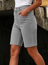  Mulheres Jeans Ganga Calção Burmuda Shorts Moda Comprimento do joelho Cintura Alta Clássico Conforto Férias Formal Azul Claro Cinzento Verão Primavera Normal