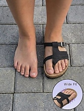 economico Infradito scivolosi-Sandali infradito neri da donna – sandali comodi con plantare snodato, supporto per l'arco plantare e fibbia regolabile, ideali per piedi gonfi, passeggiate, viaggi e per l'uso quotidiano.