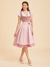 cheap Dirndl Dresses-Oktoberfest Dirndl Dress Midi Length with Pockets Balconette Neckline Maid Bavarian German Alpine Wiesn Women's Carnival Beer Festival Traditional Style Cloth (65CM) Without Blouse
