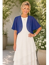 economico impacchi per gli invitati al matrimonio-Scialle Donna Bolero Coprispalle Scialli della Madre Scialli della Sposa Elegante Signore Formale Manica Corta Chiffon Stole da matrimonio Con Colore puro Per Quotidiano Primavera &amp; Estate