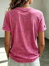  نسائي قطن مغسول 100% Cotton قميص قطني عتيق موضة أنيق كم قصير رقبة عالية مدورة قمصان عادية فضفاض شاطئ أزرق وردي بلاشيهغ رمادي الصيف الربيع