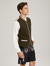 abordables Chaleco Trachten-Oktoberfest Chaleco tradicional Chaleco tradicional bávaro Bordado Terciopelo Escote Chino Collar mandarín Alemán alpino Herencia prados Hombre Carnaval Festival de Cerveza Paño de estilo tradicional