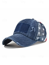 baratos Acessórios-Boné de beisebol feminino patriótico com abertura para rabo de cavalo, algodão lavado. &amp;Boné trucker ajustável em tela, boné de verão multicolorido com a bandeira dos EUA para o 4 de julho, boné para