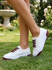 abordables Ténis de mulher-Women's White Lace-up Canvas Sneakers – Lightweight Casual Walking Shoes with Non-Slip Flexible Sole for School, Travel and Everyday Wear