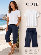  Calça jeans feminina capri básica para férias, cintura alta, confortável, sem elasticidade, ideal para ocasiões formais e uso diário. Disponível nas cores preto, azul marinho e azul celeste. Ideal para primavera e verão. Modelagem regular.