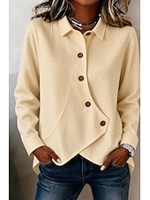  Femmes Chemise Chemises Polo Gaufre Texture Couleur Unie Quotidien Revers Occasionnel Quotidien Vêtements de rue Bleu Bleu Roi Orange Vert Beige Printemps Automne