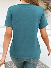 abordables Camiseta lisa-Mujer Camiseta Plano Elegante Casual Manga Corta Cuello Barco Tops regulares Casual Diario Azul Piscina Morado Marrón Verano Primavera