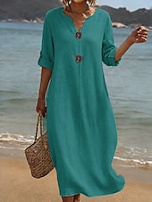 abordables Robe Simple-Femmes Robe maxi Robe Décontractée Robe d'été Basique Classique Quotidien Vacances Coupe Ample Uni Manche 3/4 Col en V Blanche Rose Claire Bleu Ciel Vert Été Printemps