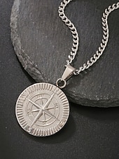 abordables Bijoux pour hommes-Collier pendentif boussole viking pour homme, chaîne gourmette en acier inoxydable, bijou talisman nautique vintage, or, argent, noir