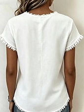  Women's Blouse Tassel Plain Fashion Stylish Classic Short Sleeve Notched Neck Regular Tops Casual Daily Weekend Blue White Pink Summer Spring