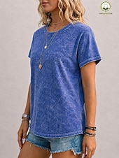 voordelige Effen t-shirt-softfade™ dames T-shirt van 100% katoen, vintage gewassen model, korte mouwen, ronde hals, lange mouwen, casual, blauw, zwart, lichtgroen