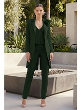 voordelige Damespakken-Dames 3-delige pakken Bruiloft Bruiloft gast Stretch crêpe Elegant Blote rug Lange mouw Tot de enkel Gekerfde revers