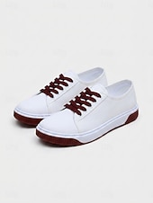 abordables Ténis de mulher-Women's White Lace-up Canvas Sneakers – Lightweight Casual Walking Shoes with Non-Slip Flexible Sole for School, Travel and Everyday Wear
