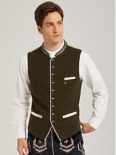 abordables Chaleco Trachten-Oktoberfest Chaleco tradicional Chaleco tradicional bávaro Bordado Terciopelo Escote Chino Collar mandarín Alemán alpino Herencia prados Hombre Carnaval Festival de Cerveza Paño de estilo tradicional
