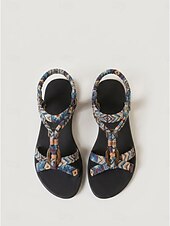 abordables Sandalias Planas-Sandalias bohemias étnicas de playa para mujer: zapatos planos tipo gladiador con tiras tejidas de estilo azteca y detalle de anillo para vacaciones de verano en la isla. &amp; crucero