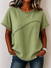 cheap Plain tee-Women's T Shirt Tee Top Ruffle Plain Fashion Stylish Classic Short Sleeve Crew Neck Regular Tops Casual Daily Going out White Purple Green Khaki Apricot Summer Spring