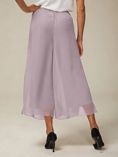  Damen Weites Bein Gerade Hosen Elegant Wadenlang Mittlere Taillenlinie Natürliche Taille Elastischer Bund Dehnbar Lässig Alltagskleidung Cocktailparty Lila Sommer Frühling Herbst