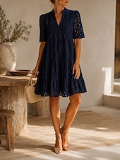 economico Vestito Semplice-Per donna Abito al ginocchio Abito ritagliato Elegante Quotidiano Vestibilità comoda Colore Puro Manica Corta Scollo a V Blu chiaro Nero Bianco Rosa Estate