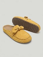 cheap Women's Clogs &amp; Mules-Women's Yellow Bowknot Comfortable Mule – Wide Fit Backless Loafers with Arch Support Cushion, Flexible Sole and All-Day Comfort for Walking, Travel and Casual Everyday