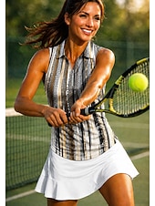 abordables Camisa de Mujer-Mujer Rayas Tops Camisa deportiva Camisas de polo Camiseta de tenis Sin Mangas Cremallera Floral UPF50+ Resistente a los rayos UV Alta elasticidad Dispersor de humedad Transpirable Voleibol Tenis Golf