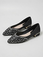 economico Ballerine da donna-Women's Sparkly Gold Crystal Pointed Toe Pumps - Elegant Rhinestone Low Chunky Heel Dress Shoes for Cocktail Party, Evening Dinner &amp; Wedding Guest