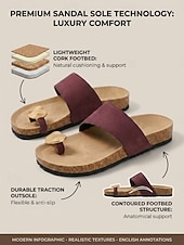voordelige Slide Sandalen-Damessandalen met bordeauxrode metalen teenring – comfortabele slippers met voorgevormd voetbed voor platte voeten, ideaal voor op reis. &amp;zomerse vrijetijdskleding