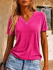  Halloween Women's T Shirt Cotton Shirt Tee Top Ruched Graphic Flag Plain Vintage Fashion Stylish Short Sleeve V Neck Regular Tops Casual Daily Going out Blue Black Purple Green Rose Red Summer Spring