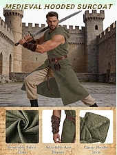 preiswerte Zubehör und mehr-Set Retro Vintage Mittelalterlich Renaissance Weste Taillengürtel Armschützer mit Zubehör Ärmellos Ritter Ranger Kostüm Herren Fantasie Halloween Karneval Renaissance-Messe LARP Erwachsene Weste