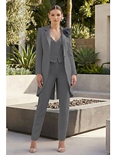 voordelige Damespakken-Dames 3-delige pakken Bruiloft Bruiloft gast Stretch crêpe Elegant Blote rug Lange mouw Tot de enkel Gekerfde revers