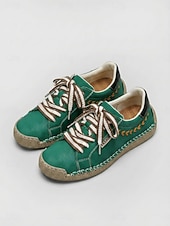 cheap Women's Sneakers-Women's Yellow Handcrafted Retro Casual Sneakers – Embroidery Lace-up Walking Shoes with Non-slip Sole for Travel, Outdoor Walking &amp; Everyday Wear
