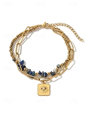 preiswerte Damenarmband-Damen-Doppelarmband im Boho-Stil mit mehreren Lagen Perlen, Naturstein &amp;Charm-Armband aus Titanstahl für Damen, Sommer-Schmuckstück mit mehreren Anhängern – perfekt für Urlaub, Alltag und als Geschenk