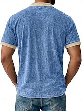 billiga Casual Henley T-shirt-Herr Henleytröja Tvätta skjorta i 100 % bomull T-shirt T-shirt Kortärmad Enfärgat Retro / vintage Ledigt Vintagestil Färgblock Tvättad Henley Ledigt Vår &amp; sommar Sommar Vår Blå Svart Marinblå Henley