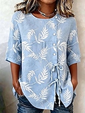 economico Bluse Floreali-Pasqua Per donna Camicia Elegante Bohemien Vacanza Manica Corta Top Regolari Casuale Blu Verde primavera Bianco Azzurro cielo Verde Estate Primavera
