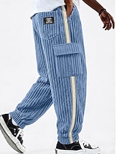 baratos Calças Cargo-Homens Calças Cargo Calças Calças de Veludo Calção Calça casual Com Cordão Bolso multi Côr Sólida Conforto Comprimento total Casual Diário Ao ar livre Moda Estilo Clássico Azul Azul Marinha Sem