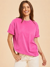  Per donna 100% cotone Maglietta Camicia di cotone Top lavati effetto vintage Semplice Vintage Moda Elegante Manica Corta Girocollo Top lunghi Quotidiano Uscire Weekend Blu Nero Verde chiaro Rosso