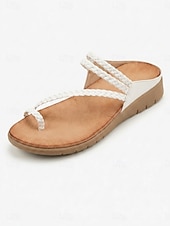 economico Sandali Comodi-Infradito da donna marrone scuro con cinturino intrecciato, comode e imbottite, con suola leggera e flessibile, ideali per vacanze al mare, viaggi in resort, passeggiate quotidiane e abbigliamento
