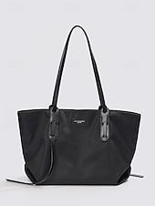 cheap Handbag &amp; Totes-Women's Minimalist Large Tote Bag, Oxford Fabric and Faux Leather Patchwork Shoulder Purse, Casual Big Capacity Work Commuter Handbag for Everyday, Black Khaki Colors