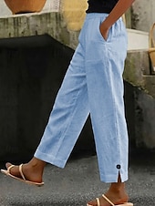 economico Fondi-Per donna Pantaloni effetto lino Cotone Pantaloni casual Pantaloni Estivi Vacanza Moda Streetwear Lunghezza intera Vita Alta Semplice Tasca Elastico in vita Comodità Confortevole Inelastico
